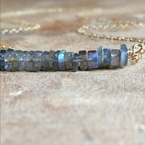 Labradorite Necklace Gemstone Gold Bar Necklace - Picture 4 of 8